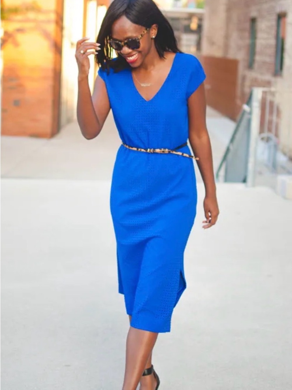 J. Crew Cobalt Eyelet Midi Dress